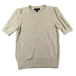 Ann Taylor‎ Sweater Womens XS Metallic Short Sleeve Puff Shoulder Pullover Knit